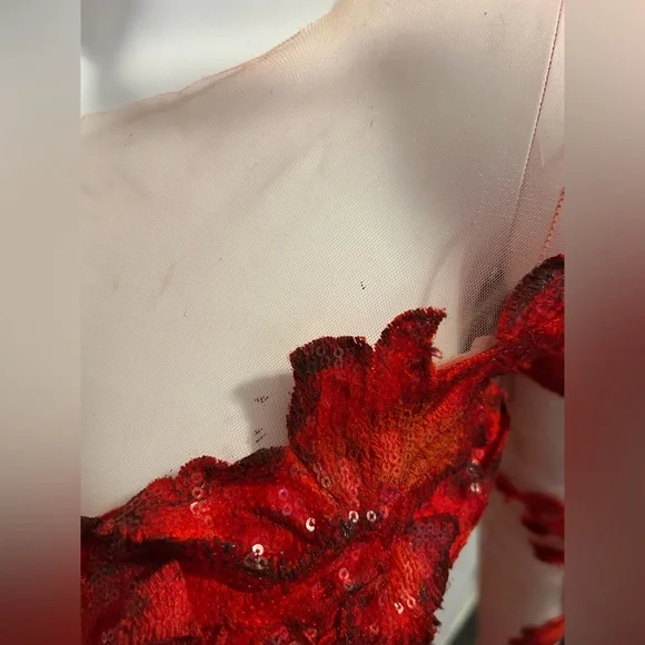 Red Floral Flowy Beaded Gown Sz S/XS Costume Cosplay Fantasy Whimsigoth Elegant - Picture 14 of 16